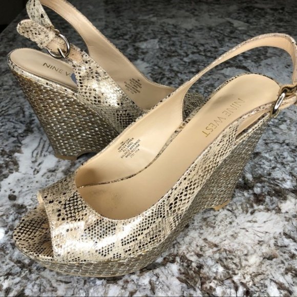 Nine West Massie Metallic Slingback Wedge Size 7 - Picture 1 of 11